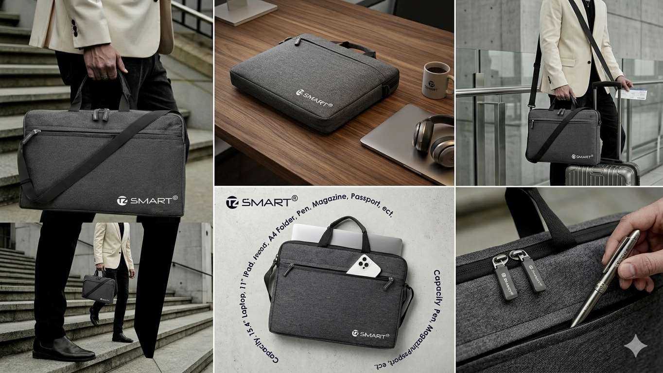 TZ SMARTâ„¢ 15.6 Inch Premium Laptop Messenger Bag | Water-Resistant Professional Briefcase for Men & Women (Black)
