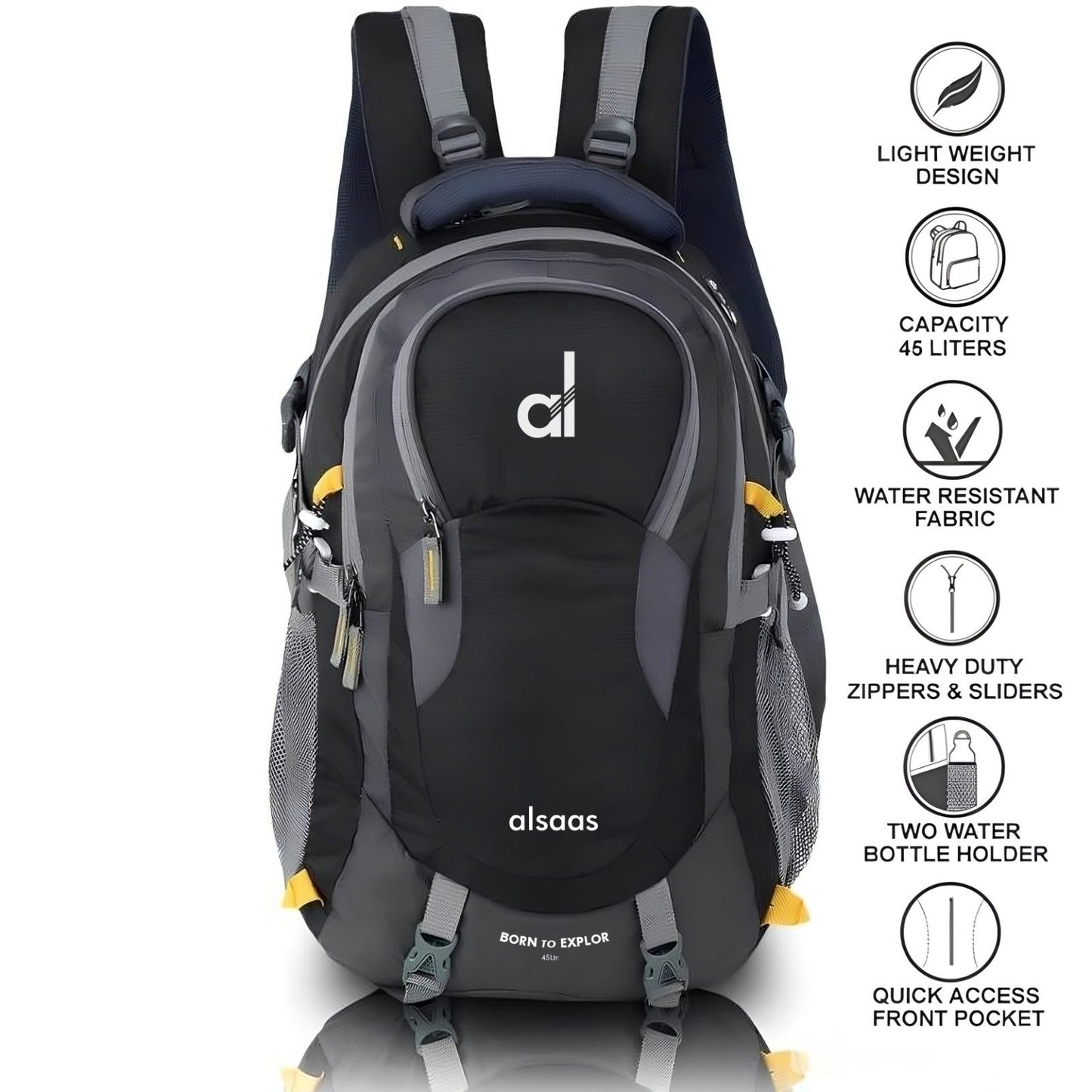 TZ SMART 45L Stylish Water-Resistant Mountain Rucksack | Large Hiking, Trekking & Camping Backpack for Men & Women | Travel Bag