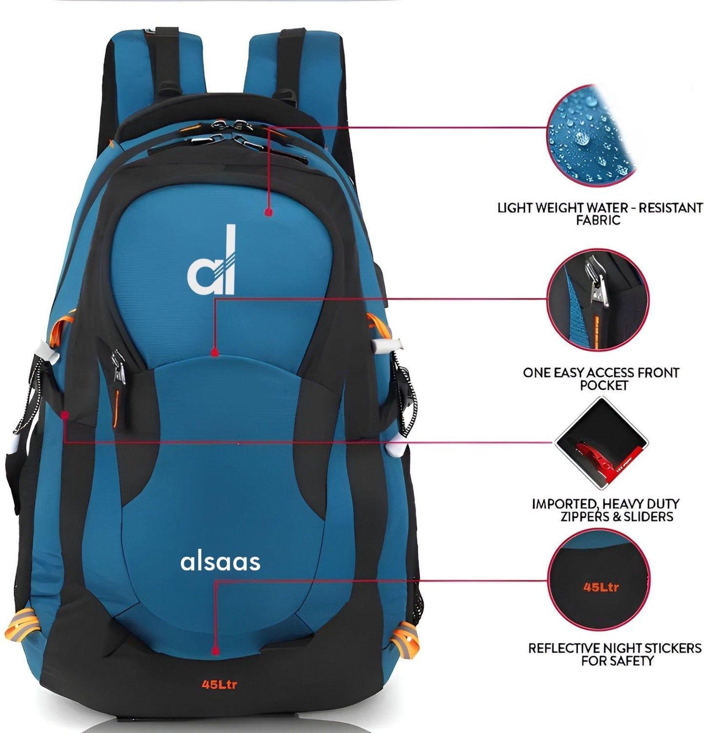 TZ SMART 45L Stylish Water-Resistant Mountain Rucksack | Large Hiking, Trekking & Camping Backpack for Men & Women | Travel Bag