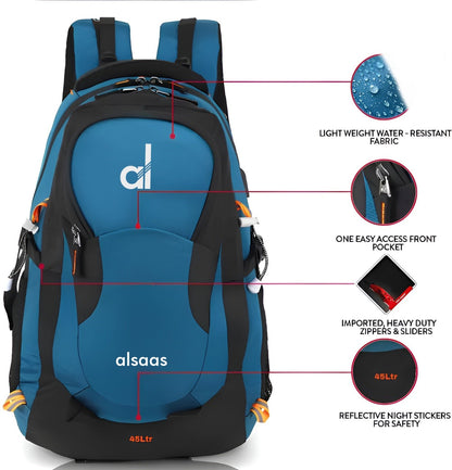TZ SMART 45L Stylish Water-Resistant Mountain Rucksack | Large Hiking, Trekking & Camping Backpack for Men & Women | Travel Bag