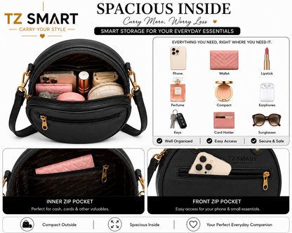 TZ SMART Women’s Round Handbag with Teddy Charm & Floral Design | Stylish Sling & Hand Carry Bag