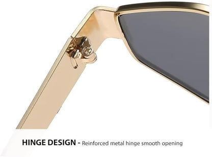 Trendy Narrow Frame Sunglasses for Women | Stylish Retro Black Lens Metal Frame UV Protection Goggles