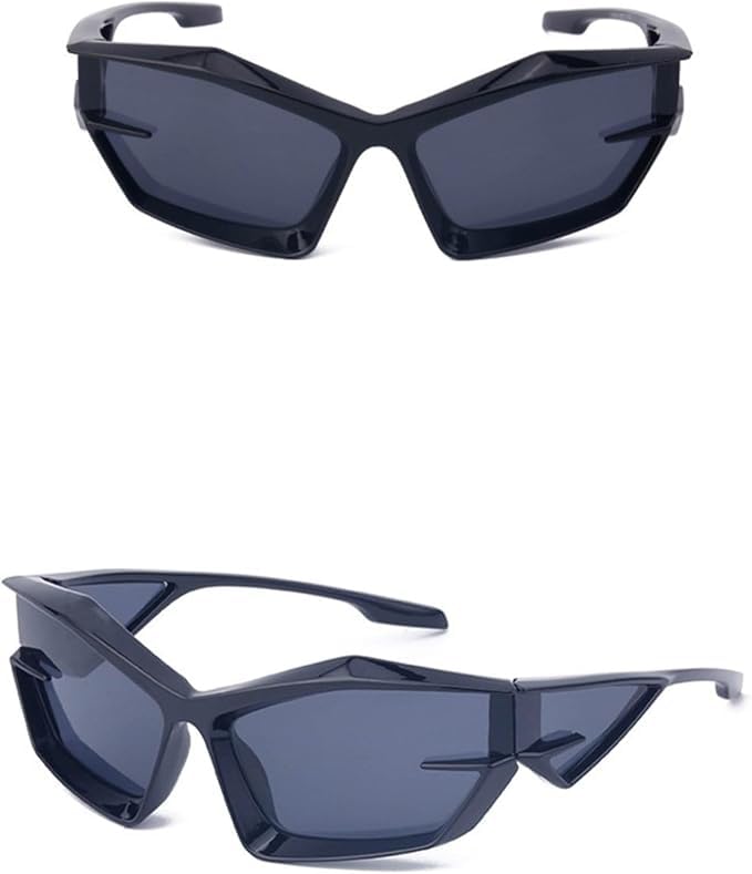Futuristic Geometric Sunglasses – Unisex UV400 Eyewear in Black, Grey, Green & White