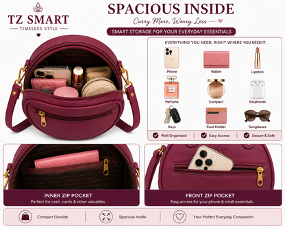 TZ SMART Women’s Round Handbag with Teddy Charm & Floral Design | Stylish Sling & Hand Carry Bag