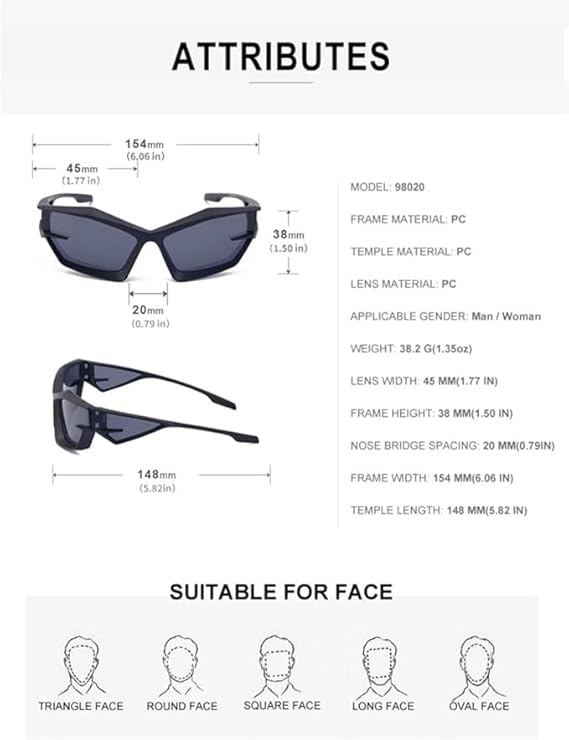 Futuristic Geometric Sunglasses – Unisex UV400 Eyewear in Black, Grey, Green & White