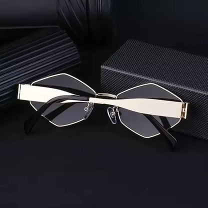 Trendy Narrow Frame Sunglasses for Women | Stylish Retro Black Lens Metal Frame UV Protection Goggles