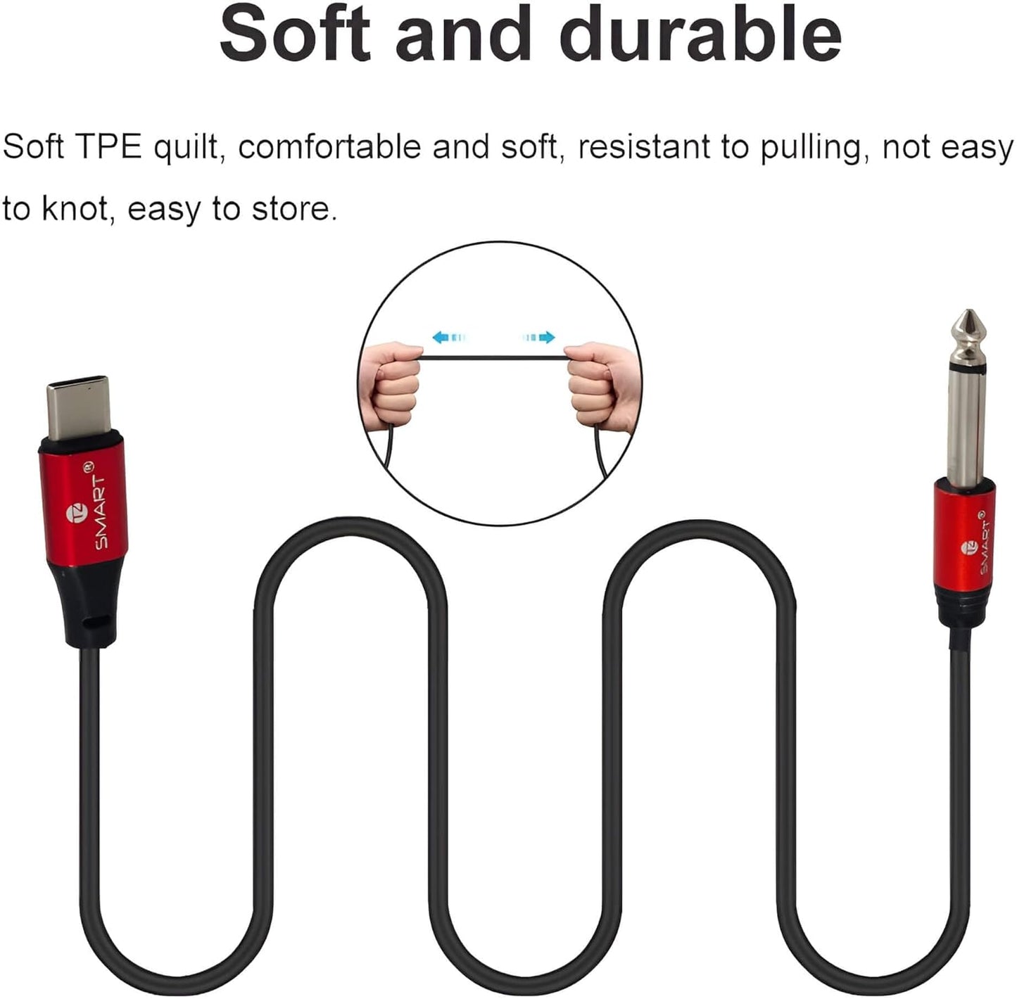 TZ SMART Type-C to 6.35mm 1/4 Inch TS Audio Cable (1.5M) | Gold-Plated USB-C to 6.35mm Mono Interconnect | Aux Adapter for Amplifier, Guitar, Mixer & Speaker