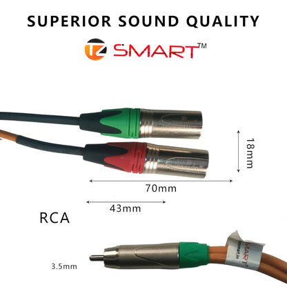 TZ SMART RCA to 2 XLR Male 1.5m Cable – High-Quality Stereo Audio Adapter with Gold-Plated Connectors.