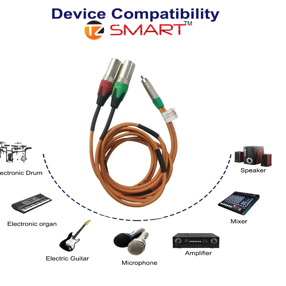 TZ SMART RCA to 2 XLR Male 1.5m Cable – High-Quality Stereo Audio Adapter with Gold-Plated Connectors.