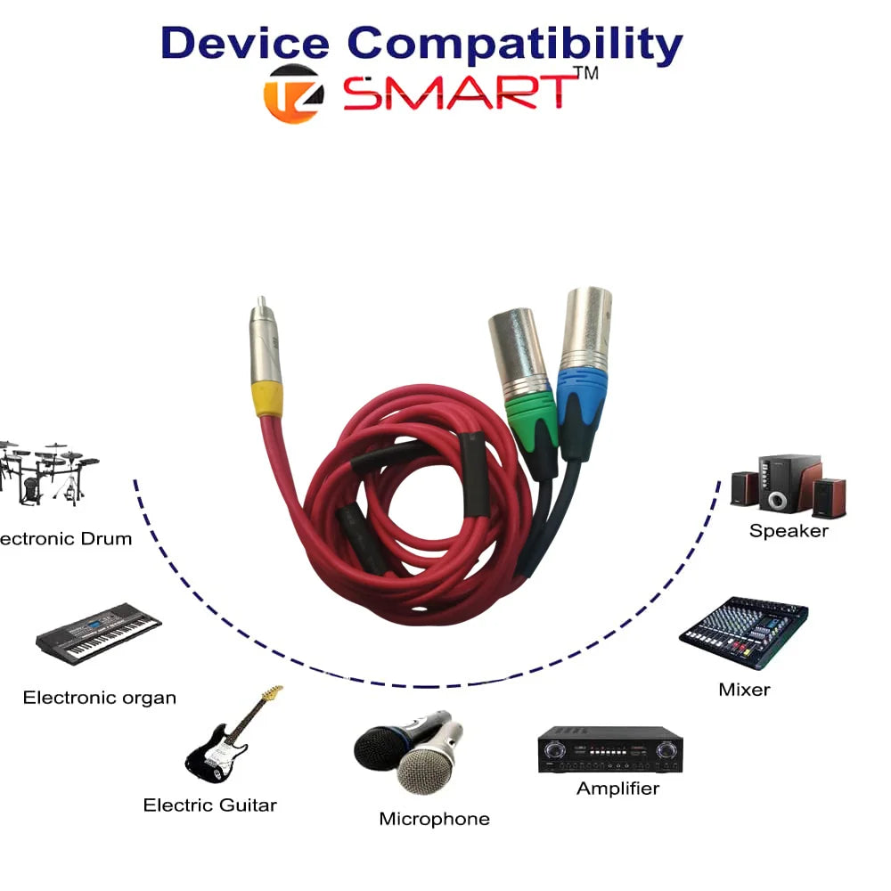 TZ SMART RCA to 2 XLR Male 1.5m Cable – High-Quality Stereo Audio Adapter with Gold-Plated Connectors.