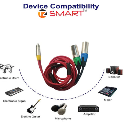 TZ SMART RCA to 2 XLR Male 1.5m Cable – High-Quality Stereo Audio Adapter with Gold-Plated Connectors.