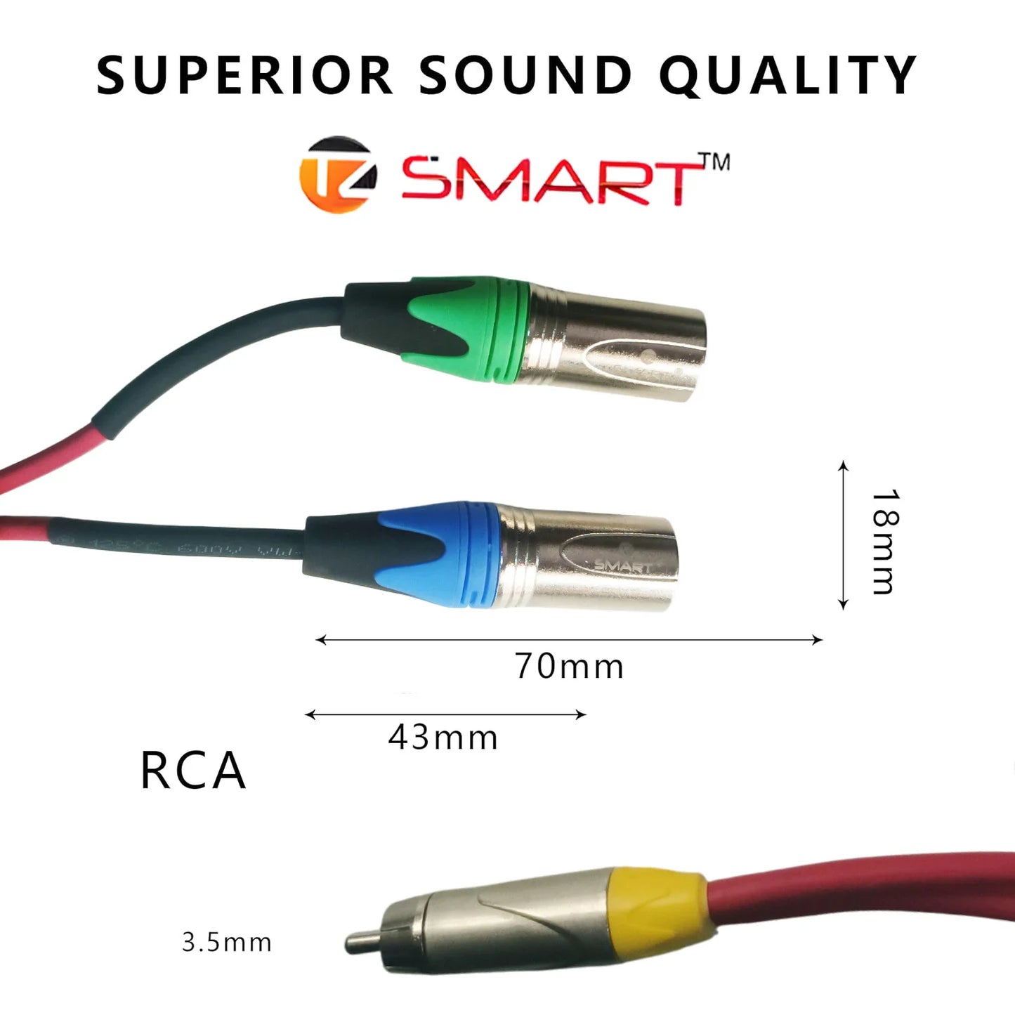 TZ SMART RCA to 2 XLR Male 1.5m Cable – High-Quality Stereo Audio Adapter with Gold-Plated Connectors.