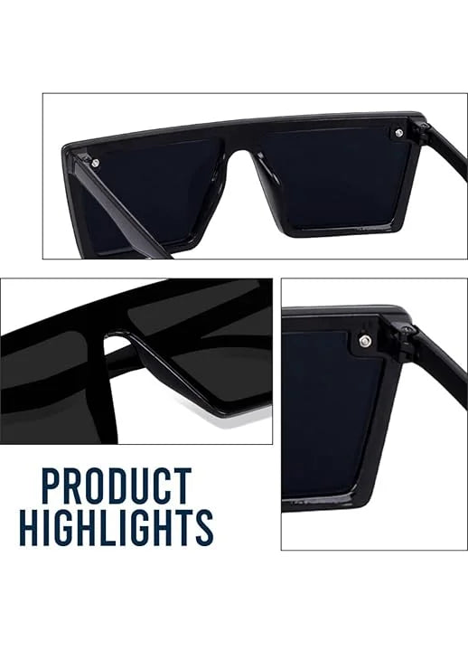 TZ Smart Full Rim Square Sunglasses – UV-Protected Stylish Eyewear for Men & Women in a Durable Black Frame