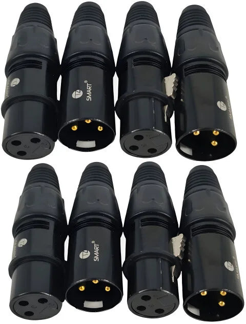 TZ SMART XLR 3-Terminal Male/Female Cannon Connector – Premium Black Housing, 4-Pair Set