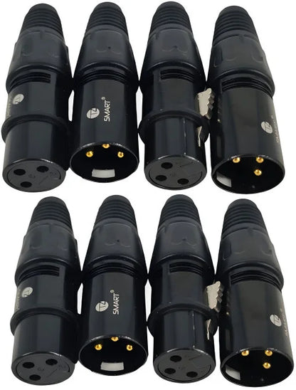 TZ SMART XLR 3-Terminal Male/Female Cannon Connector – Premium Black Housing, 4-Pair Set