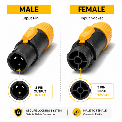 TZ SMART 250V 20A IP65 Waterproof 3 Pin PowerCON TRUE Power Cable Connector | Heavy Duty Locking Plug for Stage Light, LED Screen & DJ Setup