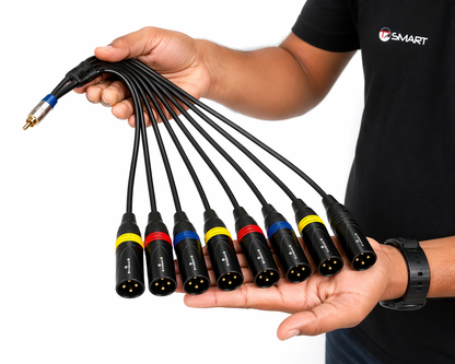 TZ SMART 8 XLR Male to 1 RCA Audio Cable 3 Meter | Professional 8 Channel XLR Male to RCA Connector Cable | Mixer, Amplifier, PA System, Studio Use