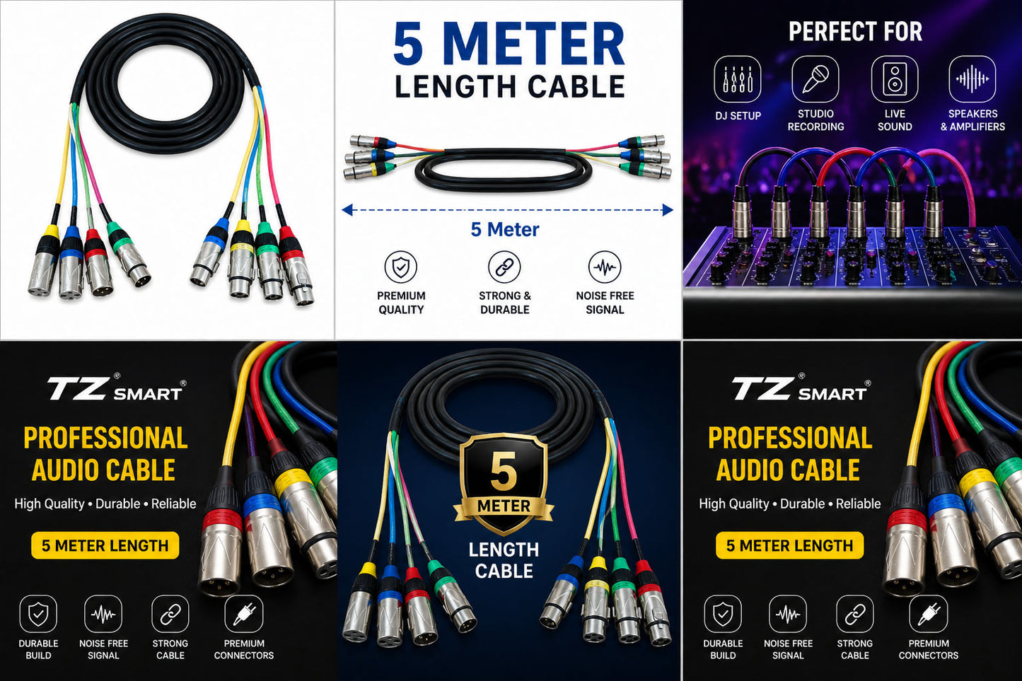 TZ SMART 4 Channel XLR Snake Cable – 2 Meter / 3 Meter | Professional Multi Core Audio Cable for DJ, Studio & Live Sound