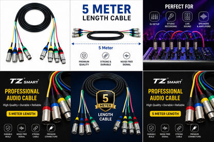 TZ SMART 4 Channel XLR Snake Cable – 2 Meter / 3 Meter | Professional Multi Core Audio Cable for DJ, Studio & Live Sound