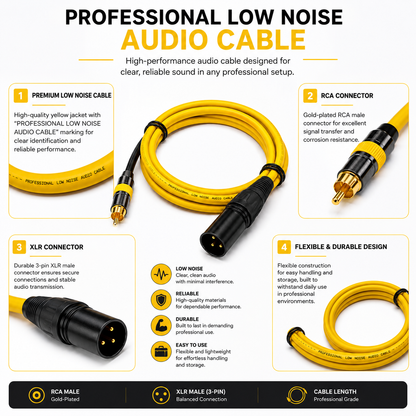 TZ SMART RCA to XLR Male 3 Pin Audio Cable | Gold Plated Connector | Low Noise Professional Sound Cable for Mixer, Amplifier, Speaker & DJ Setup