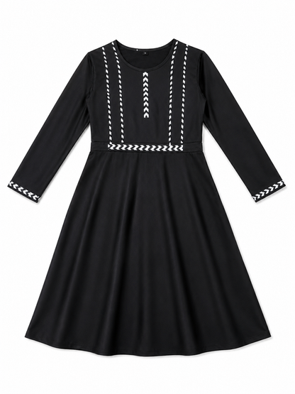TZ SMART Kids Black Embroidered Abaya Dress for Girls | Full Sleeve Modest Islamic Wear | Stylish Flared Muslim Dress