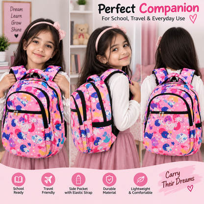 TZ SMART Kids School Backpack for Girls | Cute Cartoon Printed School Bag | Multi Compartment Backpack with Padded Shoulder Straps – Pink