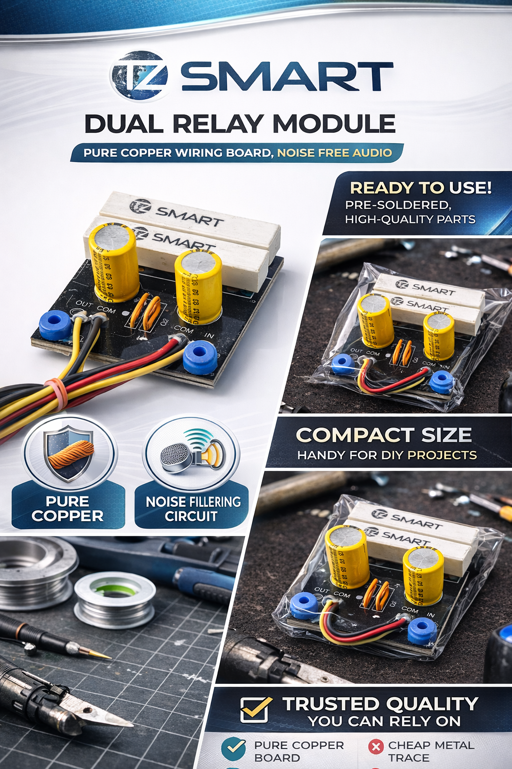 TZ SMART D-750 / D-518 Dual Relay Crossover Network Plate | Pure Copper Audio Board | Noise-Free Circuit | Pre-Soldered DIY Module