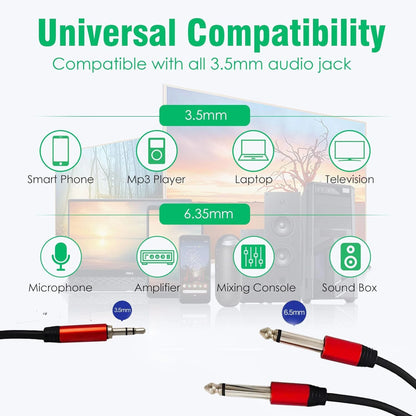 TZ SMART Professional Series 3.5mm Stereo to Dual 6.35mm Mono Y-Splitter Cable | Audio Jack to Dual 1/4 Inch TS Cable for Mixer, Amplifier & Studio Use