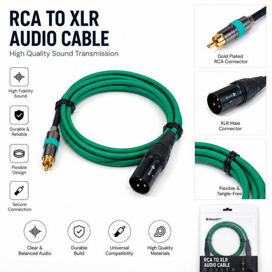 TZ SMART RCA to XLR Male 3 Pin Audio Cable | Gold Plated Connector | Low Noise Professional Sound Cable for Mixer, Amplifier, Speaker & DJ Setup