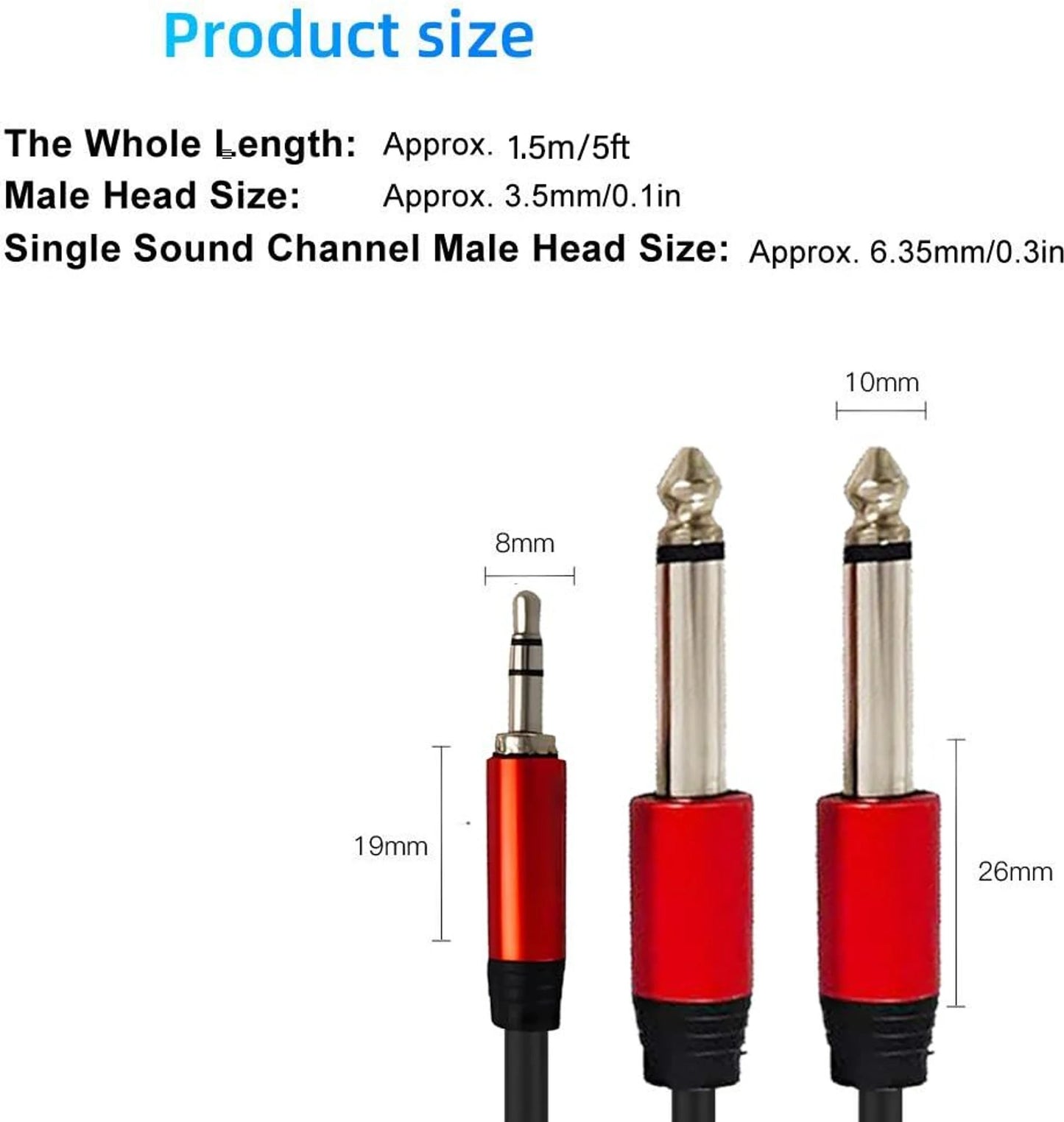 TZ SMART Professional Series 3.5mm Stereo to Dual 6.35mm Mono Y-Splitter Cable | Audio Jack to Dual 1/4 Inch TS Cable for Mixer, Amplifier & Studio Use