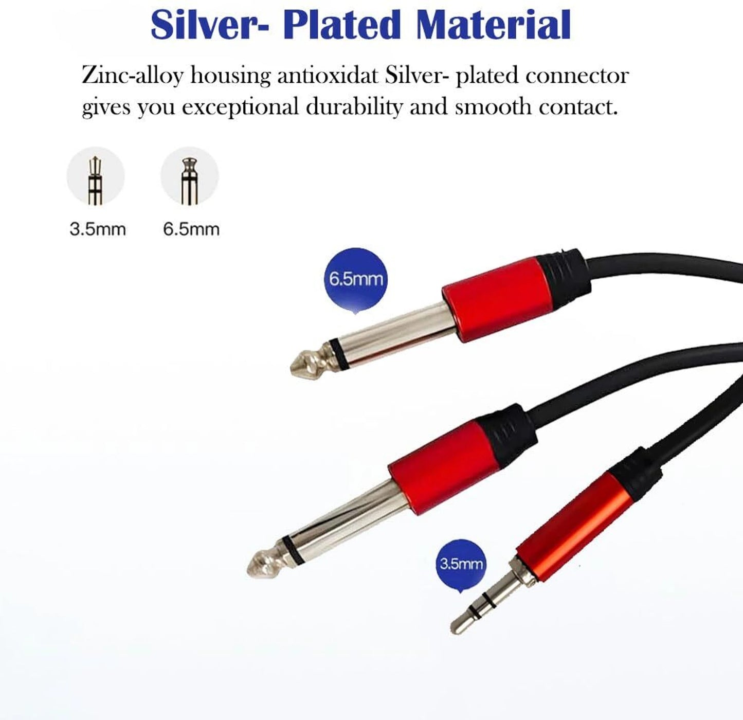TZ SMART Professional Series 3.5mm Stereo to Dual 6.35mm Mono Y-Splitter Cable | Audio Jack to Dual 1/4 Inch TS Cable for Mixer, Amplifier & Studio Use