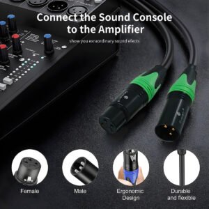 TZ SMART XLR Male to Female Cable – High-Quality Shielded Microphone Cable (Green, 1.5M/3M/5M/10M)